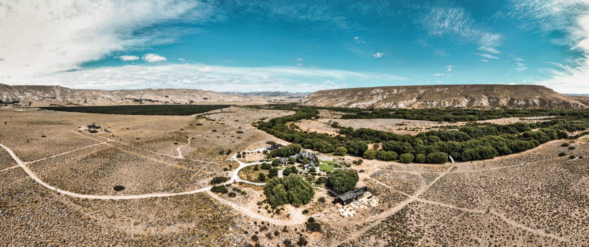 River House and the surrounding valley from above